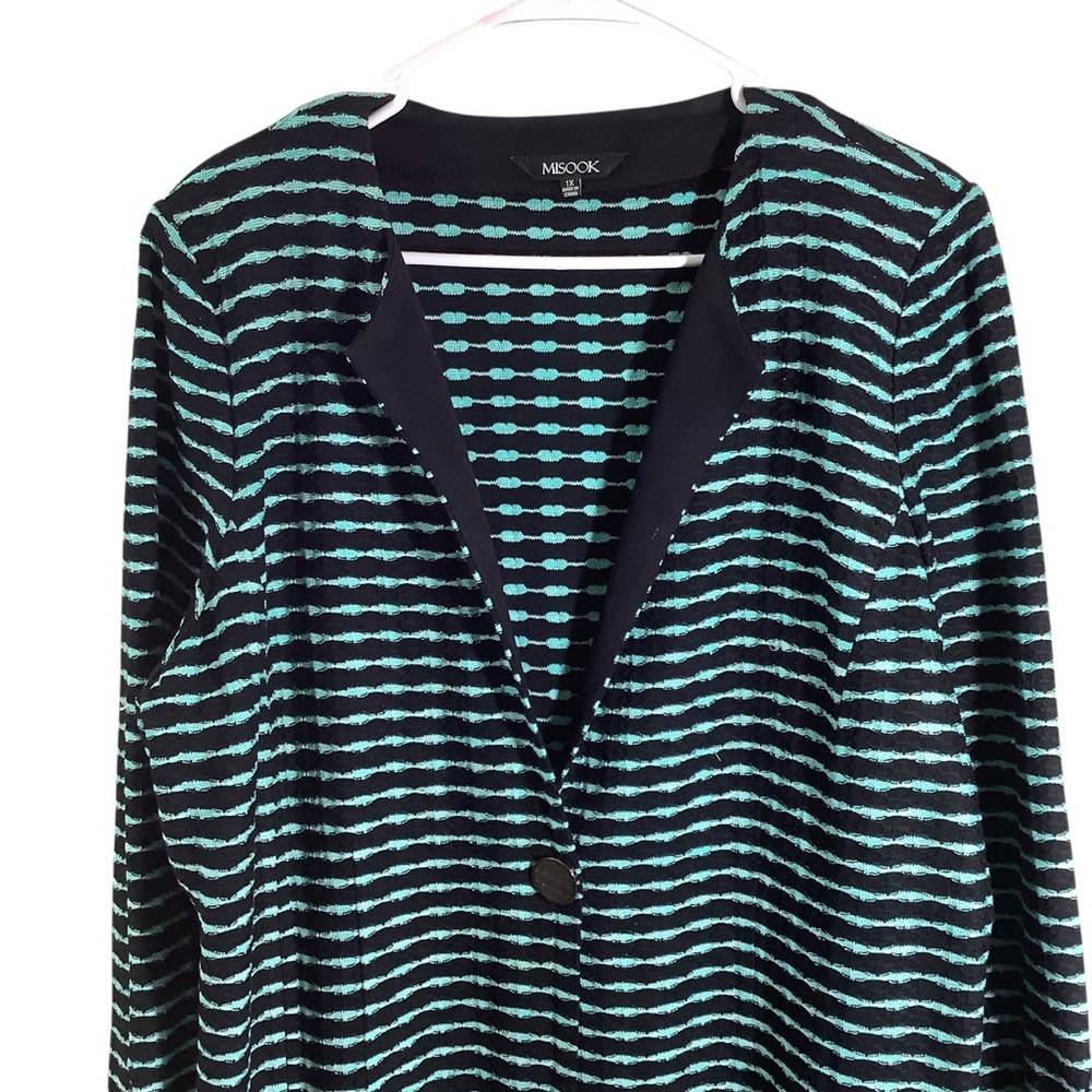 Misook Black and Teal Knit Cardigan Sweater - Picture 2 of 8